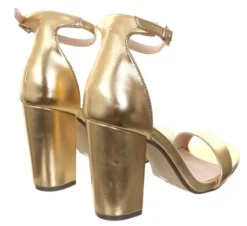 4th & Reckless Gold Foil Sarah Basic Single Strap Block Heel Sandal -Cheap Drape Dresses Store 13793 3