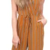 Ax Paris Mustard Stripe Culotte Jumpsuit With V Neck