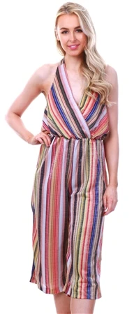 Ax Paris Multi Stripe Halterneck Culotte Jumpsuit