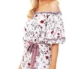 Parisian White Floral Print Bardot Tie Waist Playsuit