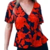 Brave Soul Navy Orange Floral Pattern Short Sleeve Top