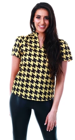 Cutie London Yellow / Black V Neck Short Sleeve Top