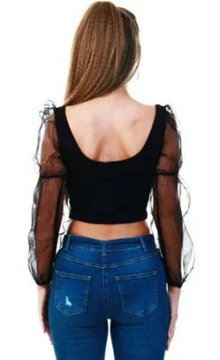 Ax Paris Black Puff Sleeve Crop Top -Cheap Drape Dresses Store 17705 3