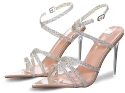 No Doubt Nude Patent Diamante Strap Heel
