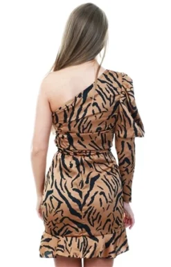 Ax Paris Camel Zebra Print One Shoulder Dress -Cheap Drape Dresses Store 20530 3