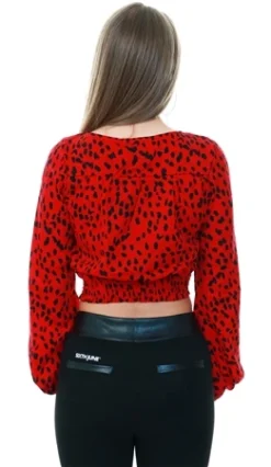 Ax Paris Red Animal Printed Front Knot Crop Top -Cheap Drape Dresses Store 20531 3