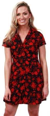 Qed Red Floral Button Shirt Dress