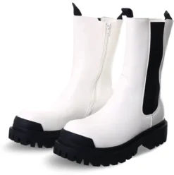 Truffle White / Black Long Line Chelsea Boot