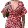 Ax Paris Red Floral Wrap Frill Dress