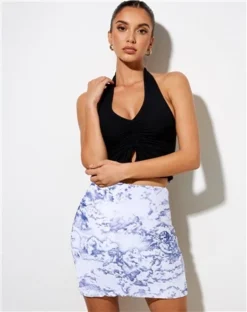 Motel Blue Kinnie Mini Skirt -Cheap Drape Dresses Store 21882 3