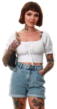 Only Light Blue Embroidery Denim Shorts