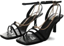 No Doubt Black Strappy Chain Heels