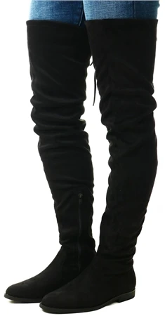 Truffle Black Thigh High Flat Boots