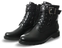 Redz Black Lace Up Biker Boot