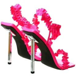 Public Desire Pink Scrunchie Ruffle Strap Square Toe Heel -Cheap Drape Dresses Store 22893 2