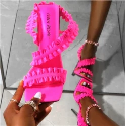 Public Desire Pink Scrunchie Ruffle Strap Square Toe Heel -Cheap Drape Dresses Store 22893 3