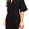 Girl In Mind Black Chelsea Half Sleeve Wrap Detailing Midi Dress