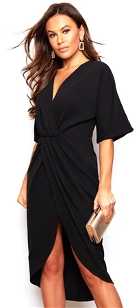 Girl In Mind Black Chelsea Half Sleeve Wrap Detailing Midi Dress