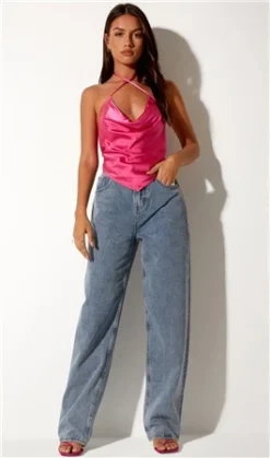 Motel Satin Pink Tevy Top -Cheap Drape Dresses Store 23383 2