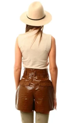 Veromoda Brown / Emperador High Waisted Coated Shorts -Cheap Drape Dresses Store 23625 3