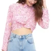 Veromoda Pink / Parfait Pink Printed Crop Shirt