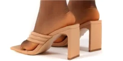 Public Desire Nude Pu Thong Strap Flat Block Heeled Mules -Cheap Drape Dresses Store 24669 2