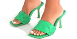 Public Desire Green Saturn Woven Square Toe Mule Heels -Cheap Drape Dresses Store 24694 2