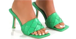 Public Desire Green Saturn Woven Square Toe Mule Heels -Cheap Drape Dresses Store 24694 3