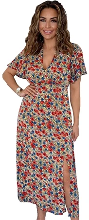 Ax Paris Red Poppy Print Dress