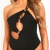 Missy Empire Black Zaralina Cut Out Ring Detail One Shoulder Swimsuit