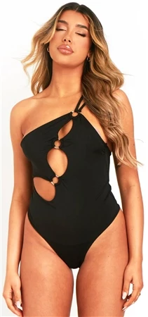 Missy Empire Black Zaralina Cut Out Ring Detail One Shoulder Swimsuit