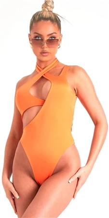 Missy Empire Orange Petra Halter Neck Cut Out Swimsuit