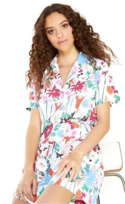 Glamorous Abstract Print Button Front Shirt -Cheap Drape Dresses Store 25195 2