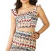 Glamorous Brown Multi Tribal Frill Crop Top