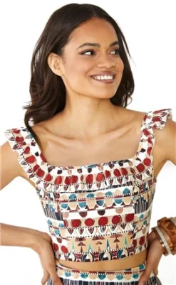 Glamorous Brown Multi Tribal Frill Crop Top -Cheap Drape Dresses Store 25197 2