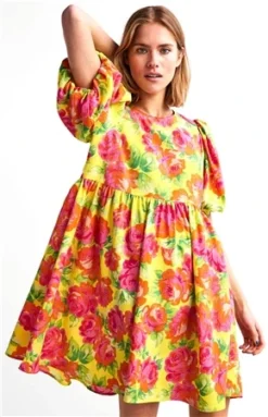 Pieces Golden Kiwi / Flower Asta Mini Dress