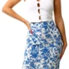 Girl In Mind White / Blue Floral Azalea Midi Skirt