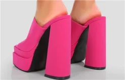Public Desire Pink Satin Satin Chunky Platform High Heeled Mules -Cheap Drape Dresses Store 25608 2