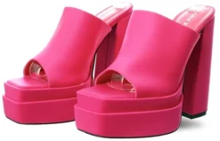 Public Desire Pink Satin Satin Chunky Platform High Heeled Mules