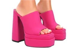 Public Desire Pink Satin Satin Chunky Platform High Heeled Mules -Cheap Drape Dresses Store 25608 3