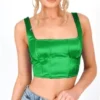 Saint Genies Green Robyn Satin Square Neckline Crop Top