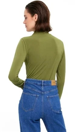 Veromoda Green / Olive Branch Anna Draped Highneck Bodysuit -Cheap Drape Dresses Store 26219 3