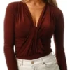 Girl In Mind Brown Gemma Twist Front Plunge Bodysuit