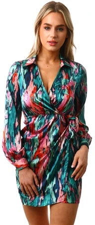 Girl In Mind Teal / Pink Tie Dye Wrap Dress