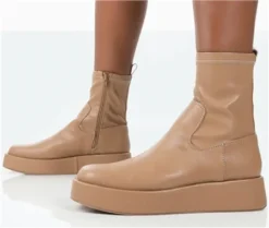 Public Desire Beige Pu Not Okay Platform Boot -Cheap Drape Dresses Store 26519 2