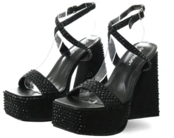 Public Desire Black Diamanté Open Toe Shoe