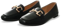 No Doubt Black Flat Loafer With Gold Buckle
