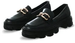 No Doubt Black Loafer With Gold Buckle