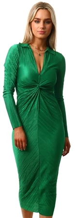 Girl In Mind Green Portia Plunge Plisse Midi Dress