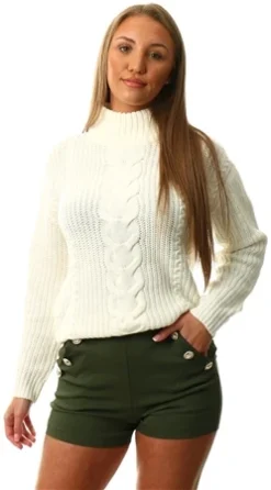 Parisian Khaki Military Button High Waisted Shorts